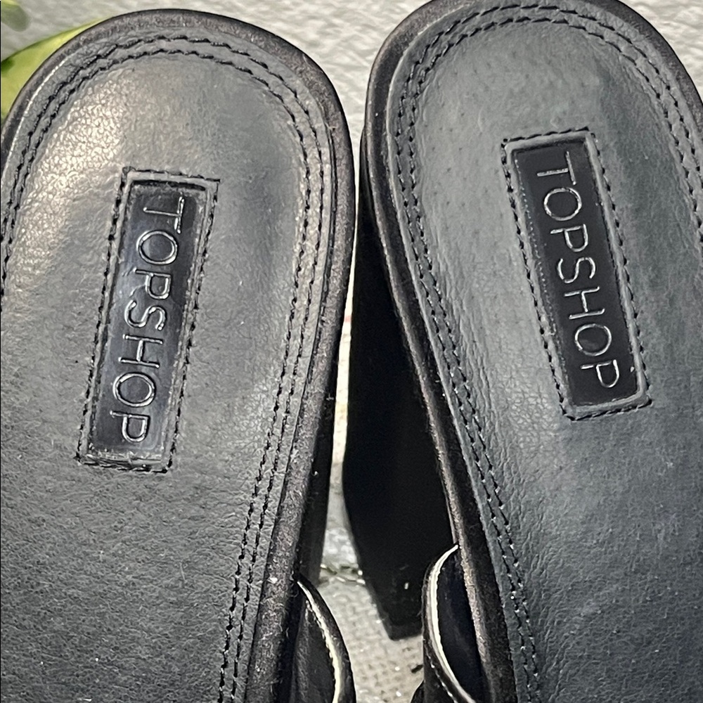 EUC Topshop Black Satin Mules with Jewel Embellishments - Picture 3 of 16